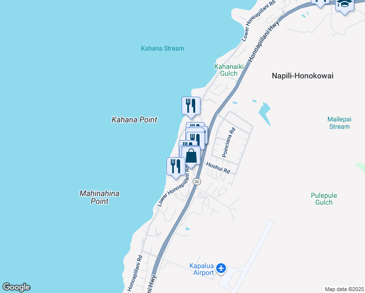 map of restaurants, bars, coffee shops, grocery stores, and more near 4400 Lower Honoapiilani Road in Lahaina
