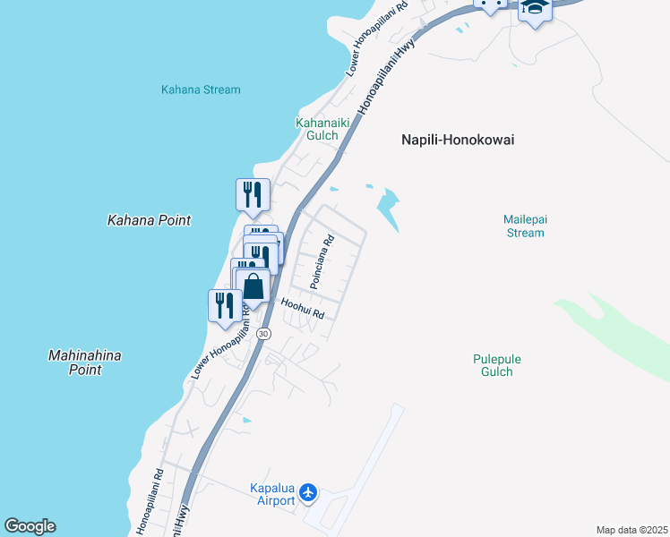 map of restaurants, bars, coffee shops, grocery stores, and more near 132 Oleander Place in Lahaina