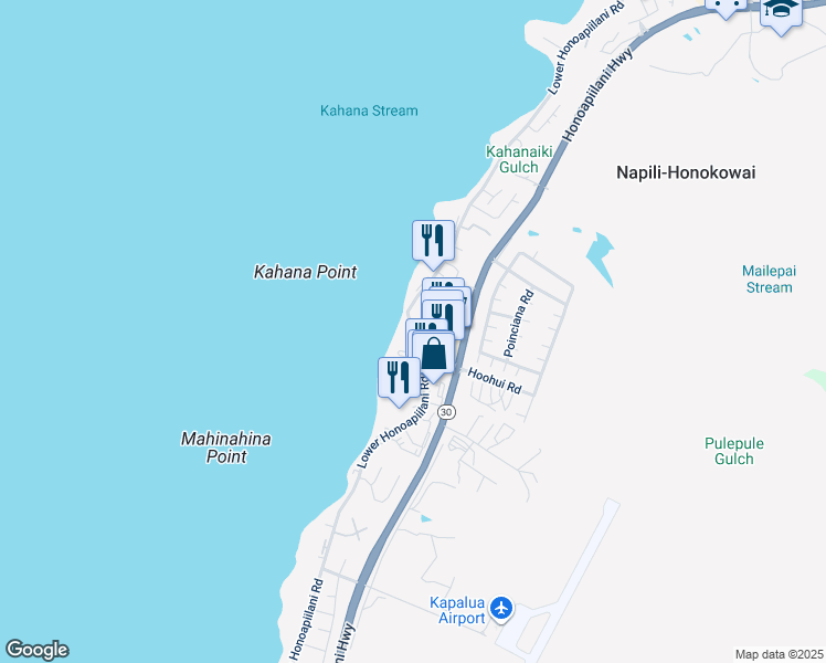 map of restaurants, bars, coffee shops, grocery stores, and more near 4400 Lower Honoapiilani Road in Lahaina