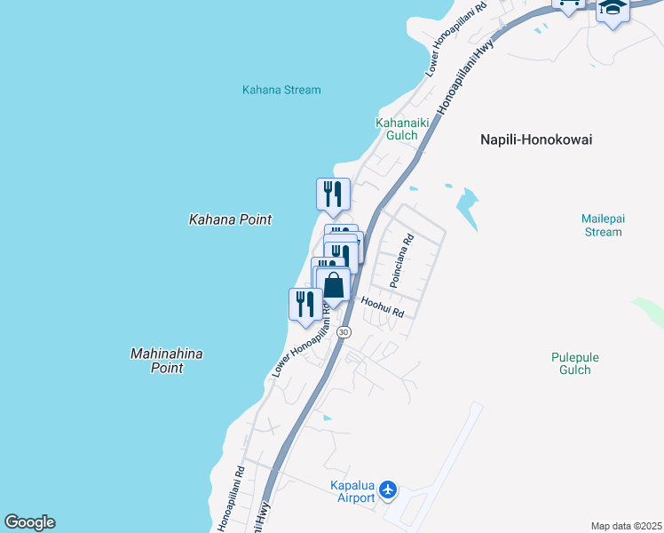 map of restaurants, bars, coffee shops, grocery stores, and more near 4400 Lower Honoapiilani Road in Lahaina