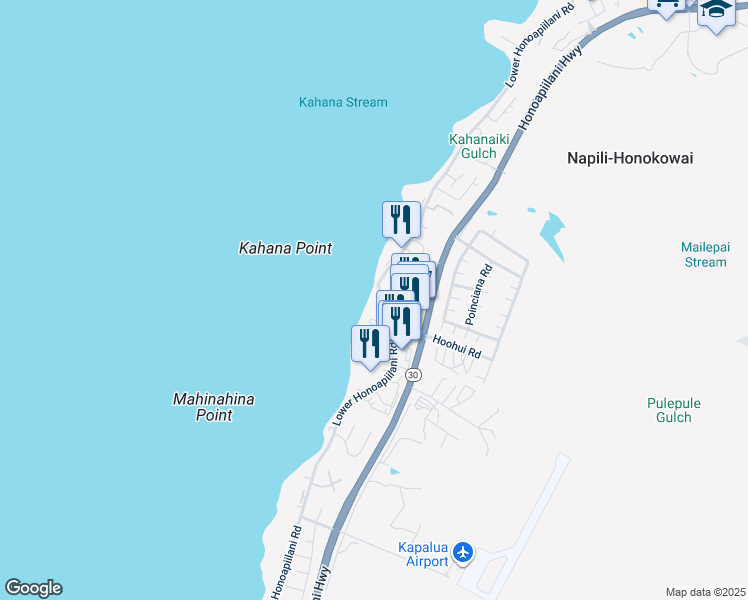 map of restaurants, bars, coffee shops, grocery stores, and more near 4401 Lower Honoapiilani Road in Lahaina