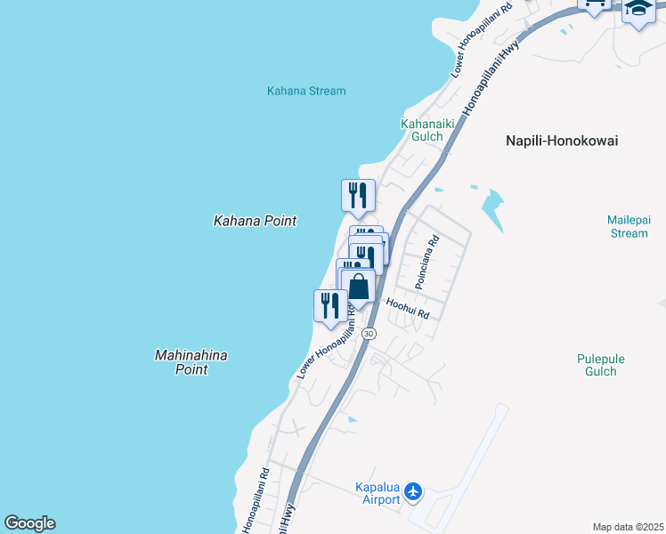 map of restaurants, bars, coffee shops, grocery stores, and more near 4401 Lower Honoapiilani Road in Lahaina