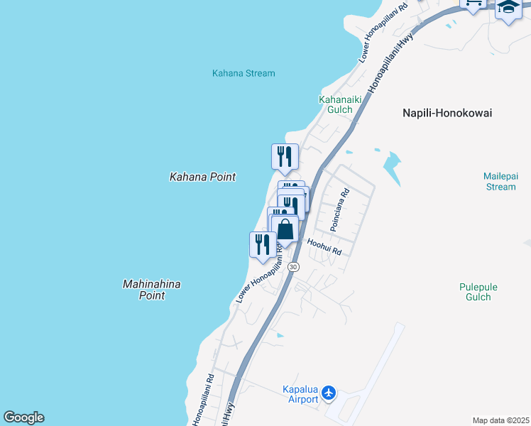 map of restaurants, bars, coffee shops, grocery stores, and more near 4401 Lower Honoapiilani Road in Lahaina