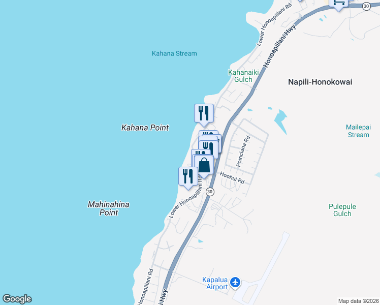 map of restaurants, bars, coffee shops, grocery stores, and more near in Napili-Honokowai