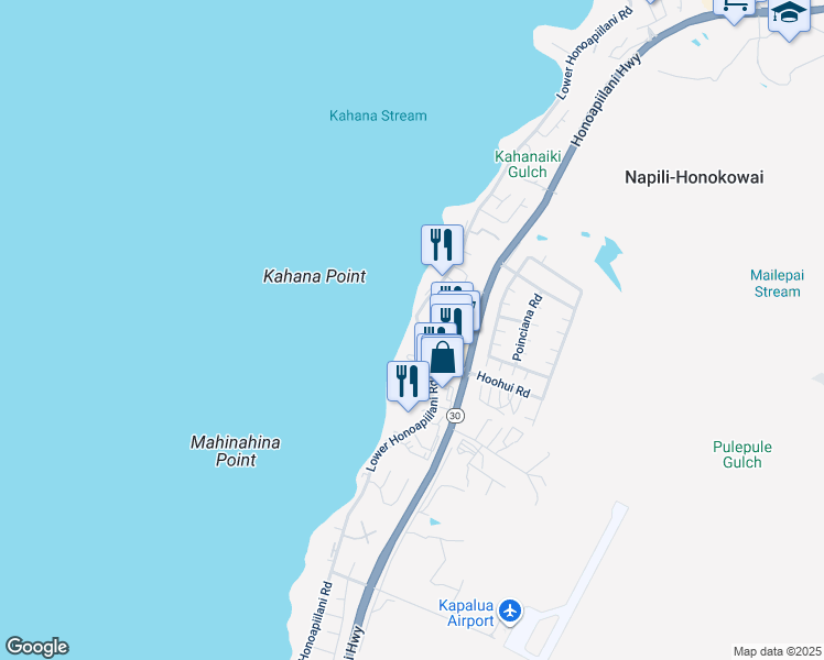 map of restaurants, bars, coffee shops, grocery stores, and more near 4401 Lower Honoapiilani Road in Lahaina