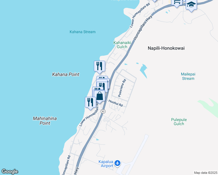 map of restaurants, bars, coffee shops, grocery stores, and more near 4440 Hawaii 30 in Lahaina