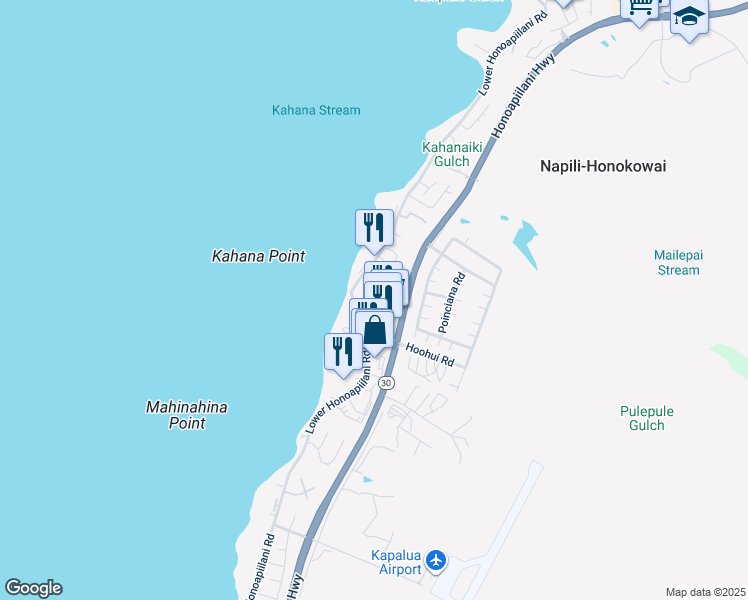 map of restaurants, bars, coffee shops, grocery stores, and more near 4440 Lower Honoapiilani Road in Lahaina
