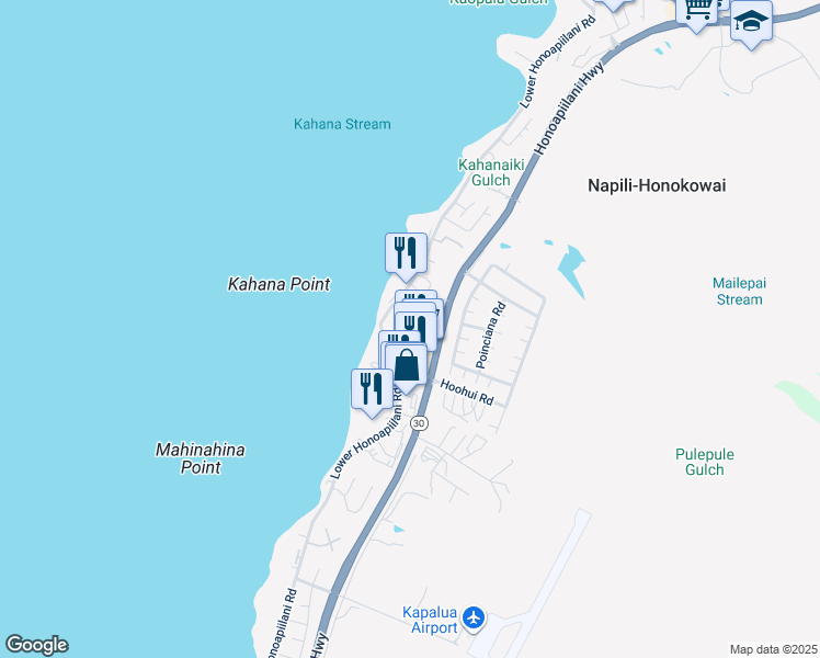 map of restaurants, bars, coffee shops, grocery stores, and more near 4440 Lower Honoapiilani Road in Lahaina