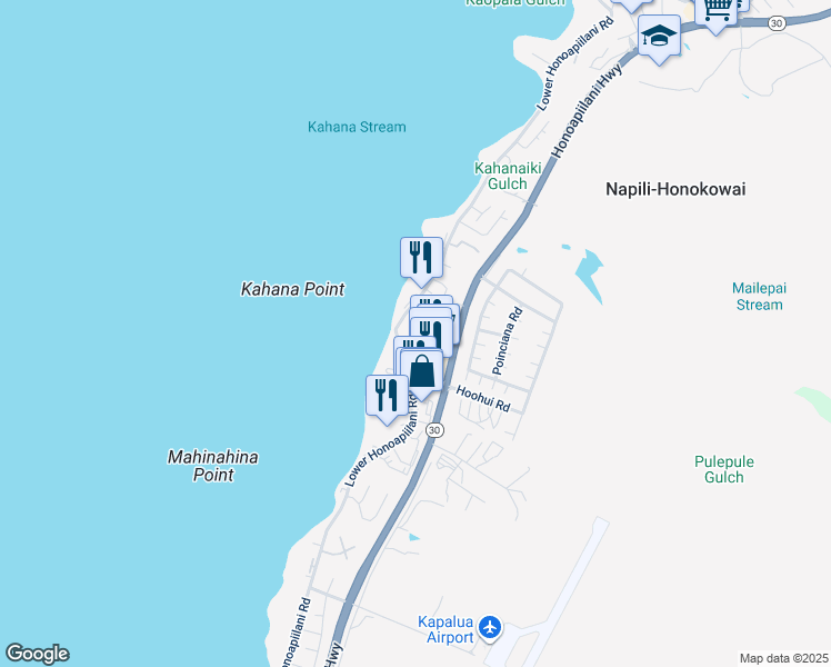 map of restaurants, bars, coffee shops, grocery stores, and more near 4405 Hawaii 30 in Lahaina