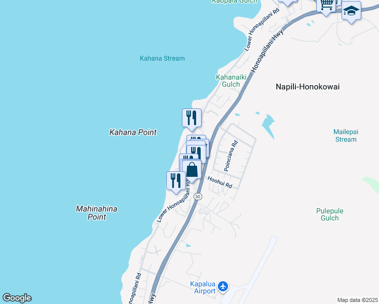 map of restaurants, bars, coffee shops, grocery stores, and more near 4440 Lower Honoapiilani Road in Lahaina