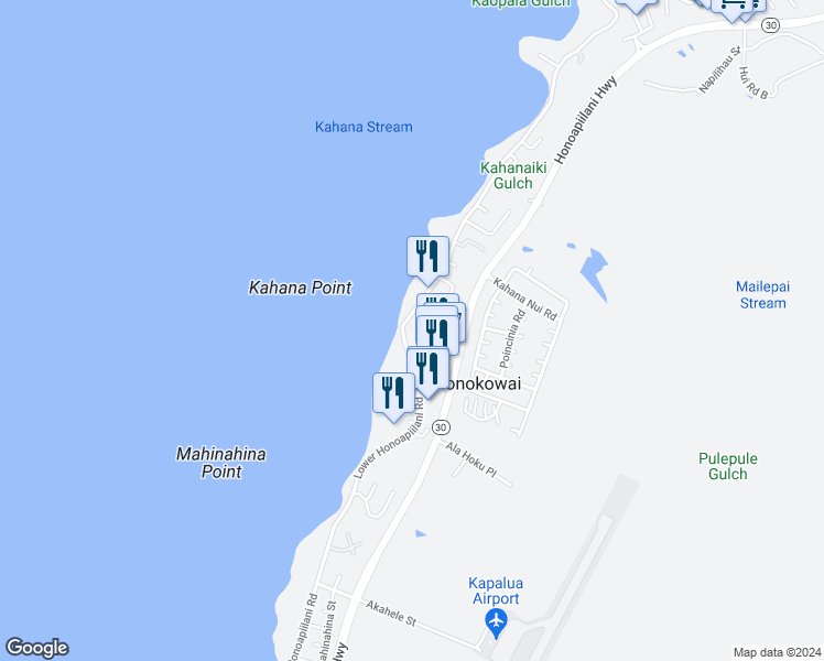 map of restaurants, bars, coffee shops, grocery stores, and more near 4400 Lower Honoapiilani Road in Lahaina