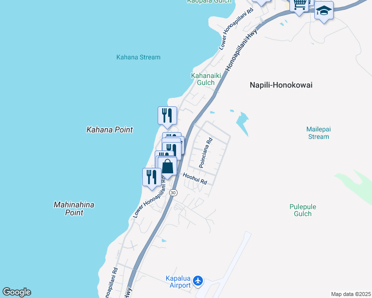 map of restaurants, bars, coffee shops, grocery stores, and more near 4440 Lower Honoapiilani Road in Lahaina