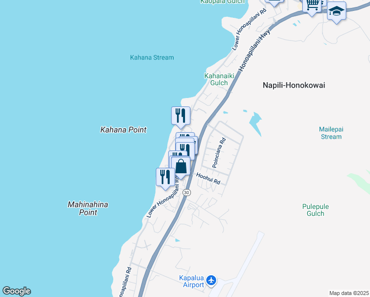 map of restaurants, bars, coffee shops, grocery stores, and more near 4440 Lower Honoapiilani Road in Lahaina