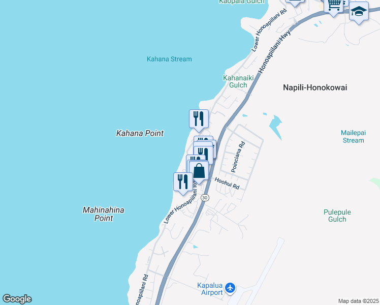 map of restaurants, bars, coffee shops, grocery stores, and more near 4400 Lower Honoapiilani Road in Lahaina