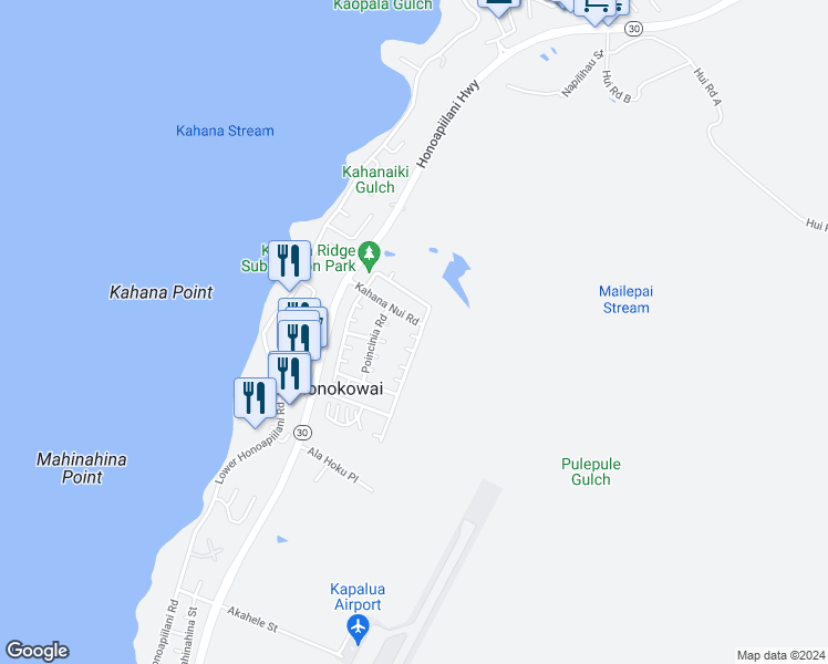 map of restaurants, bars, coffee shops, grocery stores, and more near 6 Iris Place in Lahaina