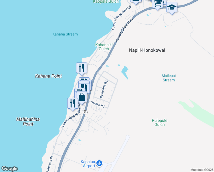 map of restaurants, bars, coffee shops, grocery stores, and more near 55 Poinciana Road in Lahaina