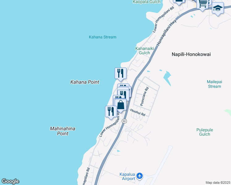 map of restaurants, bars, coffee shops, grocery stores, and more near 4440 Lower Honoapiilani Road in Lahaina