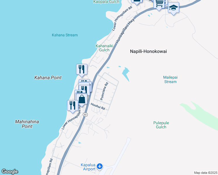 map of restaurants, bars, coffee shops, grocery stores, and more near 20 Lily Place in Lahaina