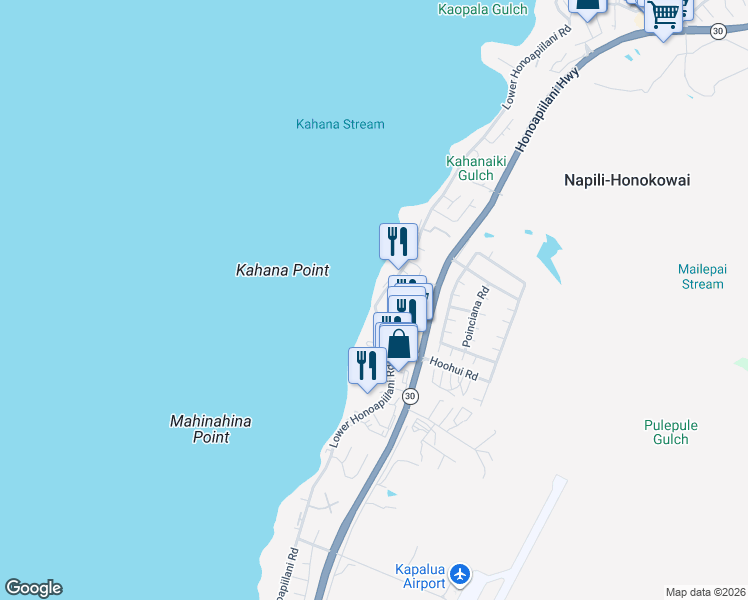 map of restaurants, bars, coffee shops, grocery stores, and more near 4435 Lower Honoapiilani Road in Lahaina