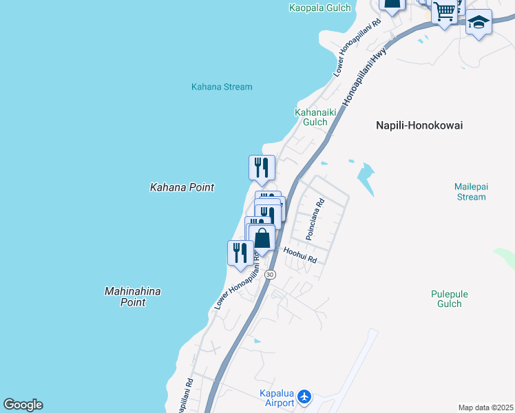 map of restaurants, bars, coffee shops, grocery stores, and more near 4440 Lower Honoapiilani Road in Lahaina