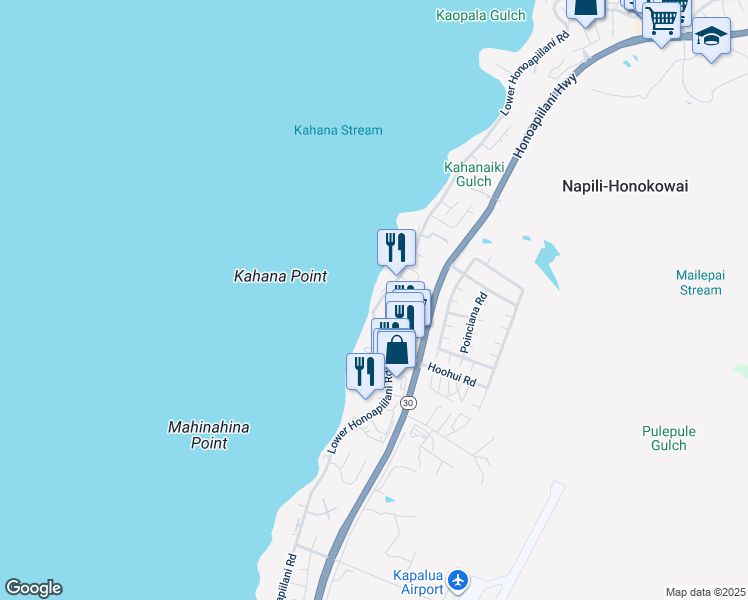 map of restaurants, bars, coffee shops, grocery stores, and more near 4435 Lower Honoapiilani Road in Lahaina