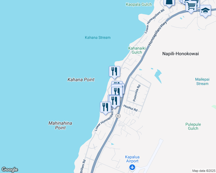 map of restaurants, bars, coffee shops, grocery stores, and more near 4435 Lower Honoapiilani Road in Lahaina