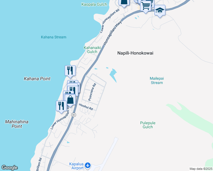 map of restaurants, bars, coffee shops, grocery stores, and more near 148 Kahana Ridge Drive in Lahaina