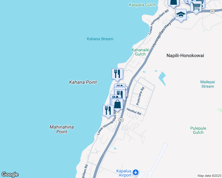 map of restaurants, bars, coffee shops, grocery stores, and more near 4435 Lower Honoapiilani Road in Lahaina