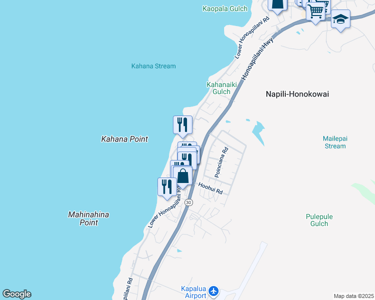 map of restaurants, bars, coffee shops, grocery stores, and more near 4440 Lower Honoapiilani Road in Lahaina