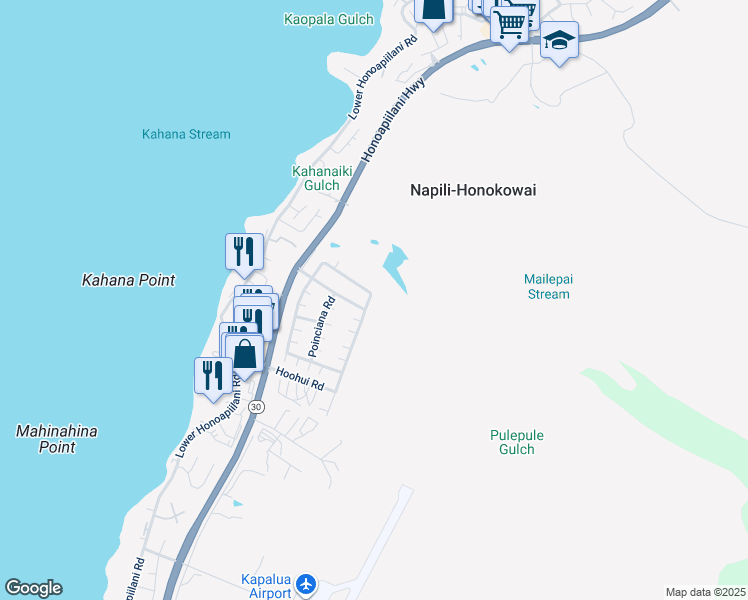 map of restaurants, bars, coffee shops, grocery stores, and more near 148 Kahana Ridge Drive in Lahaina