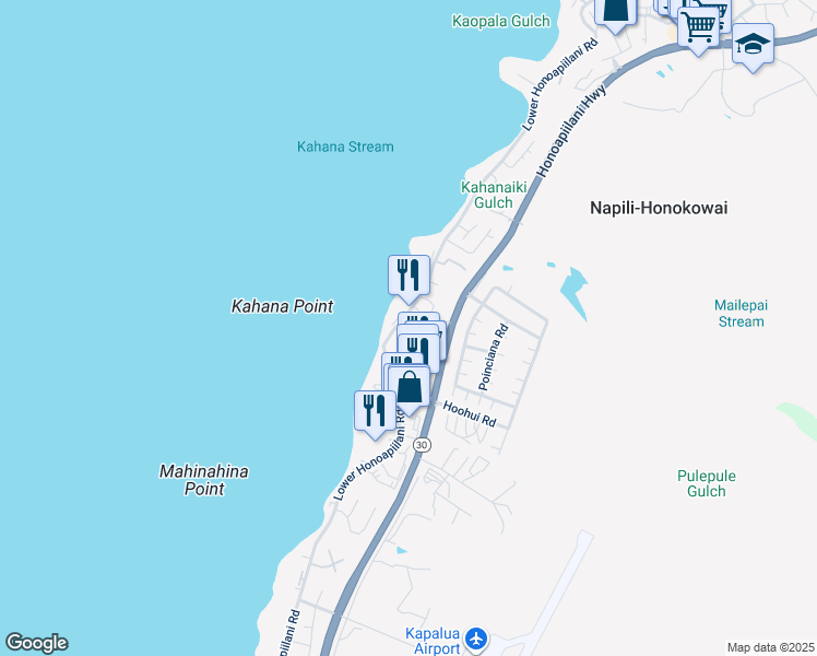 map of restaurants, bars, coffee shops, grocery stores, and more near 4440 Lower Honoapiilani Road in Lahaina