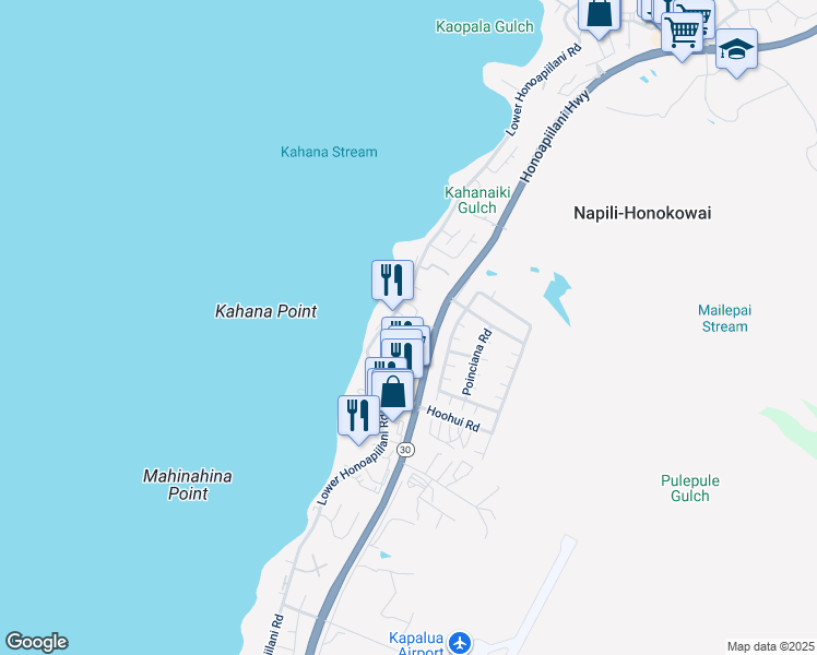 map of restaurants, bars, coffee shops, grocery stores, and more near 20 Kohulike Way in Lahaina