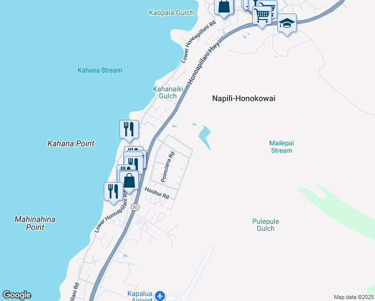map of restaurants, bars, coffee shops, grocery stores, and more near 177 Kahana Ridge Drive in Lahaina
