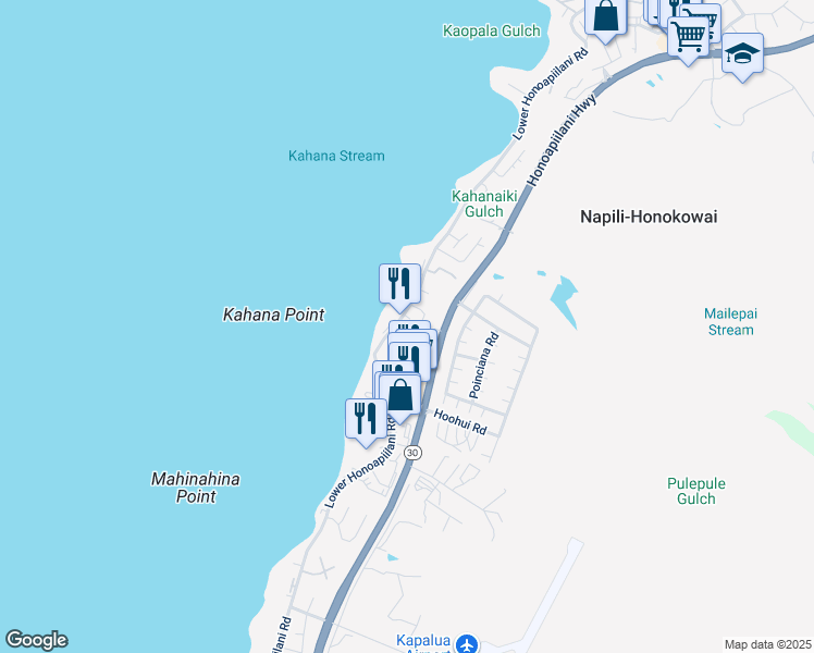 map of restaurants, bars, coffee shops, grocery stores, and more near 4474 Lower Honoapiilani Road in Lahaina