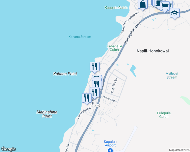 map of restaurants, bars, coffee shops, grocery stores, and more near 4474 Lower Honoapiilani Road in Lahaina