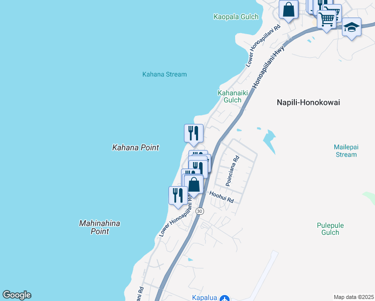 map of restaurants, bars, coffee shops, grocery stores, and more near 4471 Lower Honoapiilani Road in Lahaina