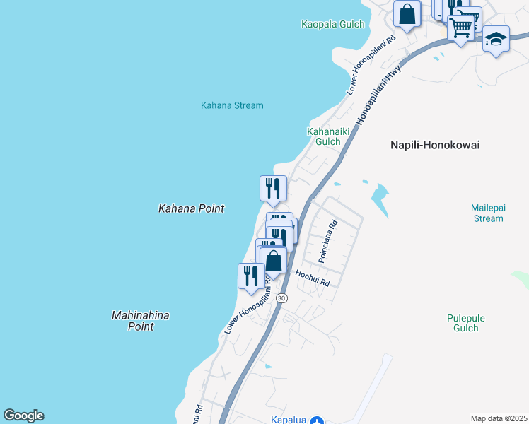 map of restaurants, bars, coffee shops, grocery stores, and more near 4471 Lower Honoapiilani Road in Lahaina