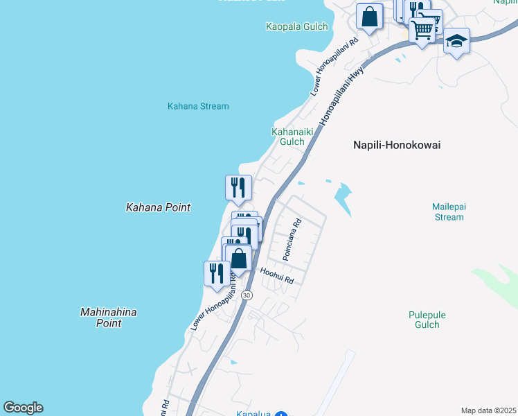 map of restaurants, bars, coffee shops, grocery stores, and more near 85 Kepola Street in Lahaina