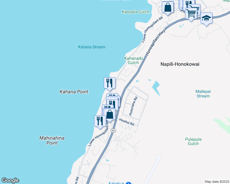 map of restaurants, bars, coffee shops, grocery stores, and more near 60 Kepola Street in Lahaina