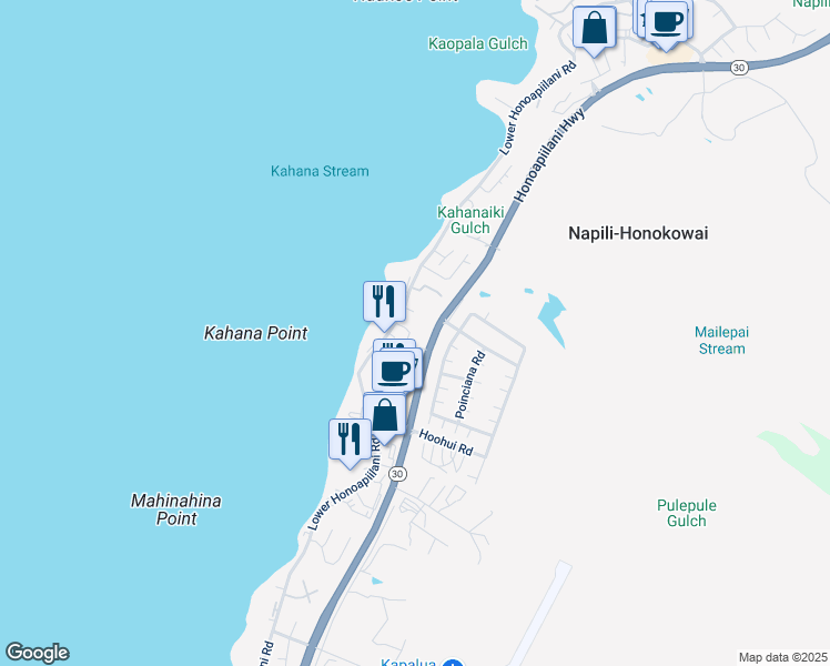 map of restaurants, bars, coffee shops, grocery stores, and more near 85 Kepola Street in Lahaina