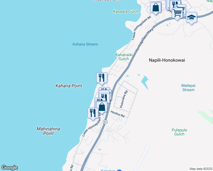 map of restaurants, bars, coffee shops, grocery stores, and more near 60 Kepola Street in Lahaina