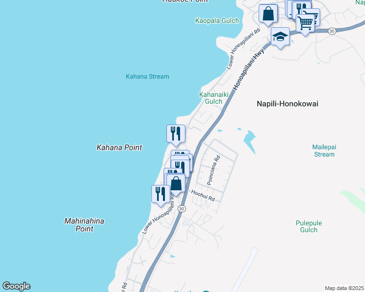 map of restaurants, bars, coffee shops, grocery stores, and more near 40 Kepola Street in Lahaina