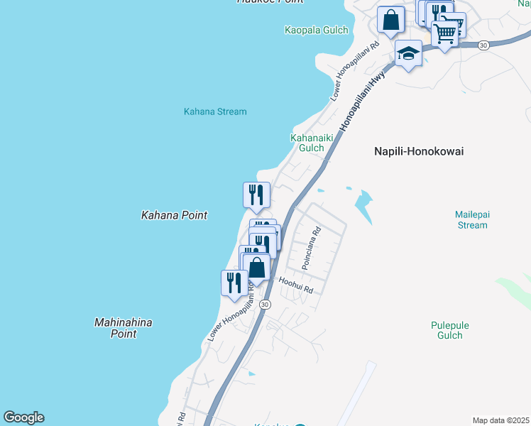 map of restaurants, bars, coffee shops, grocery stores, and more near 40 Kepola Street in Lahaina