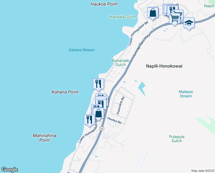 map of restaurants, bars, coffee shops, grocery stores, and more near 4560 Lower Honoapiilani Road in Lahaina