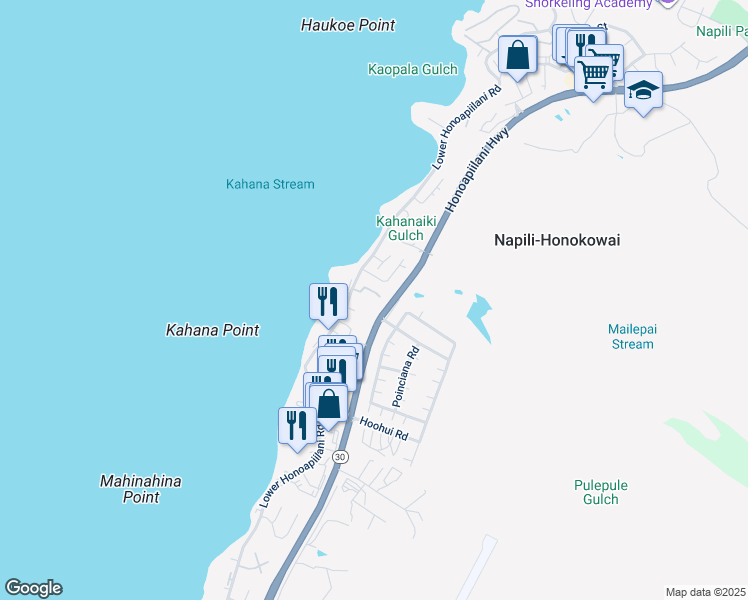 map of restaurants, bars, coffee shops, grocery stores, and more near 48 Hua Nui Place in Lahaina