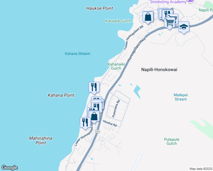 map of restaurants, bars, coffee shops, grocery stores, and more near 42 Hua Nui Place in Lahaina