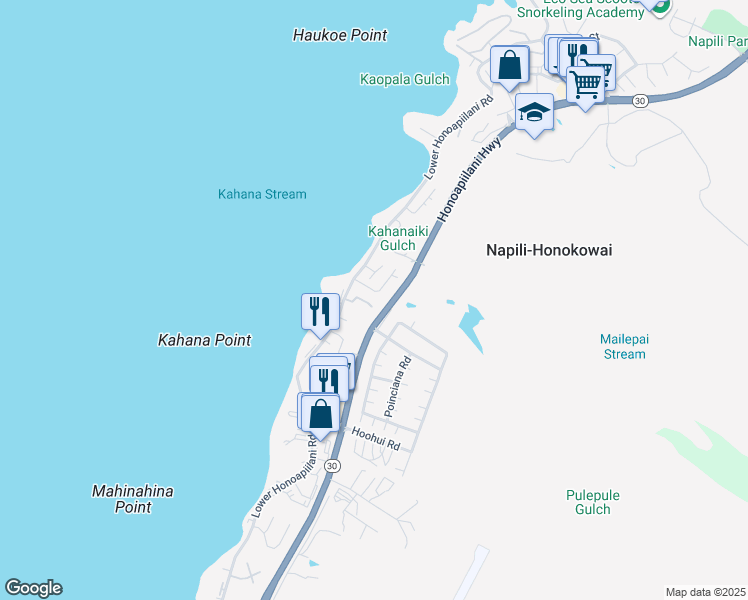 map of restaurants, bars, coffee shops, grocery stores, and more near 47 Hua Nui Place in Lahaina