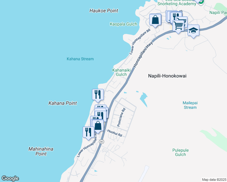 map of restaurants, bars, coffee shops, grocery stores, and more near 47 Hua Nui Place in Lahaina