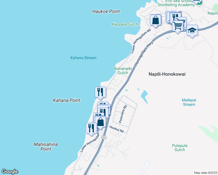 map of restaurants, bars, coffee shops, grocery stores, and more near 11 Hua Nui Place in Lahaina