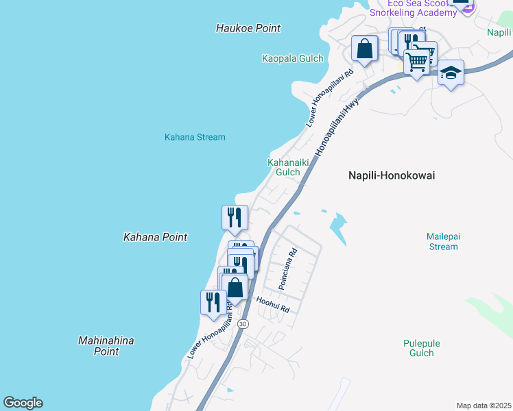 map of restaurants, bars, coffee shops, grocery stores, and more near 17 Hua Nui Place in Lahaina